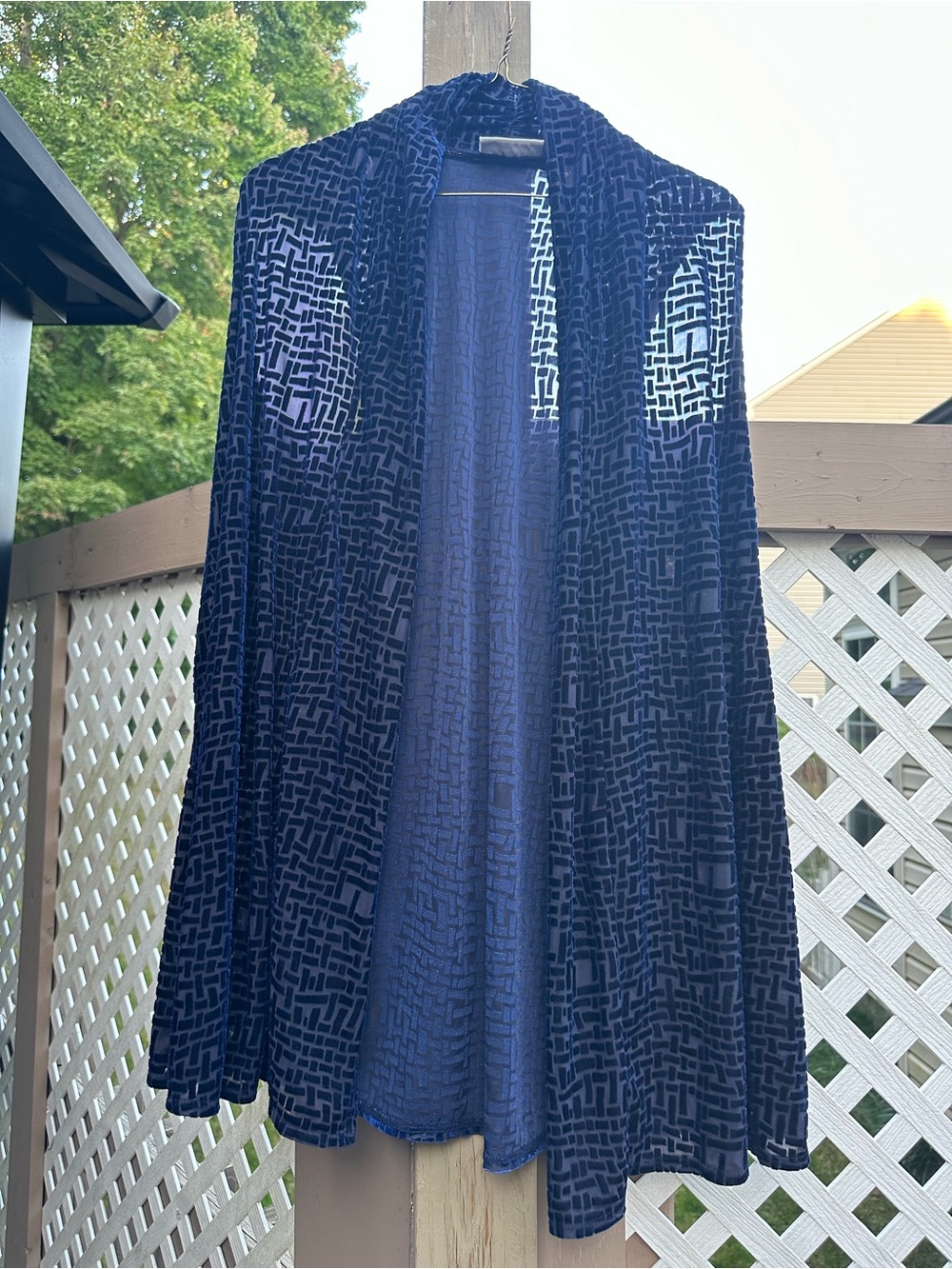 Women’s Navy Blue Patterned Velvet sweater duster